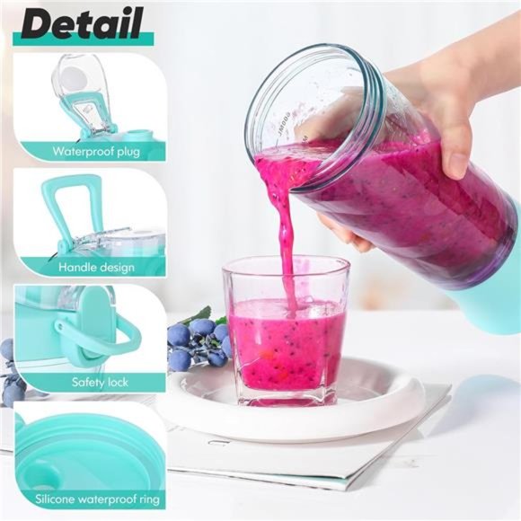 Portable Blender 20 oz with Travel Lid Corded BPA-Free, USB Rechargeable - Picture 4 of 5